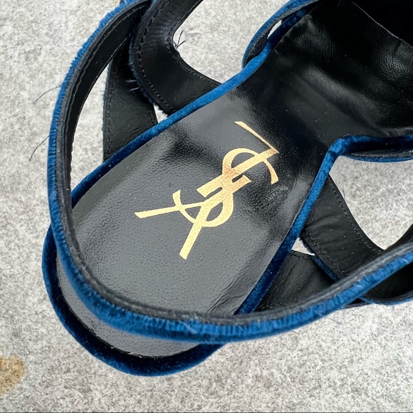 YSL Yves Saint Laurent Tribute 75 Heel Sandal in Bluette Blue Velvet 35.5 - Picture 9 of 10